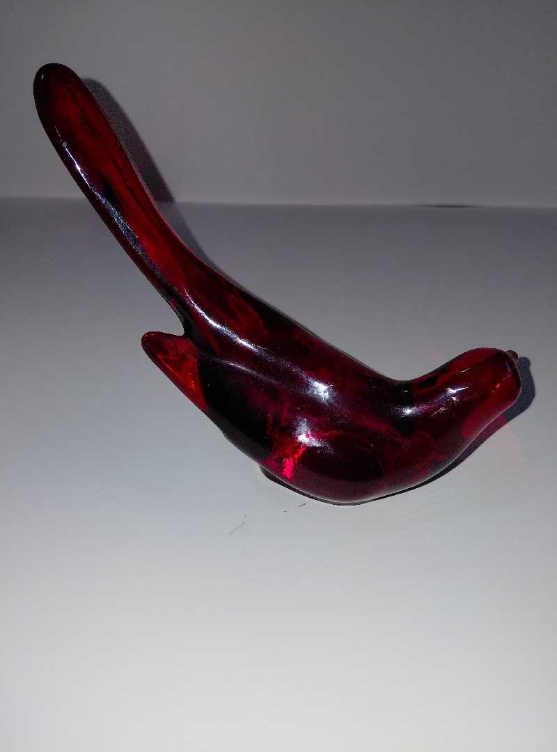 Viking Glass Epic #1311 Long Tail Bird - Ruby Red - Mid-Century Modern - 10" - Mint
