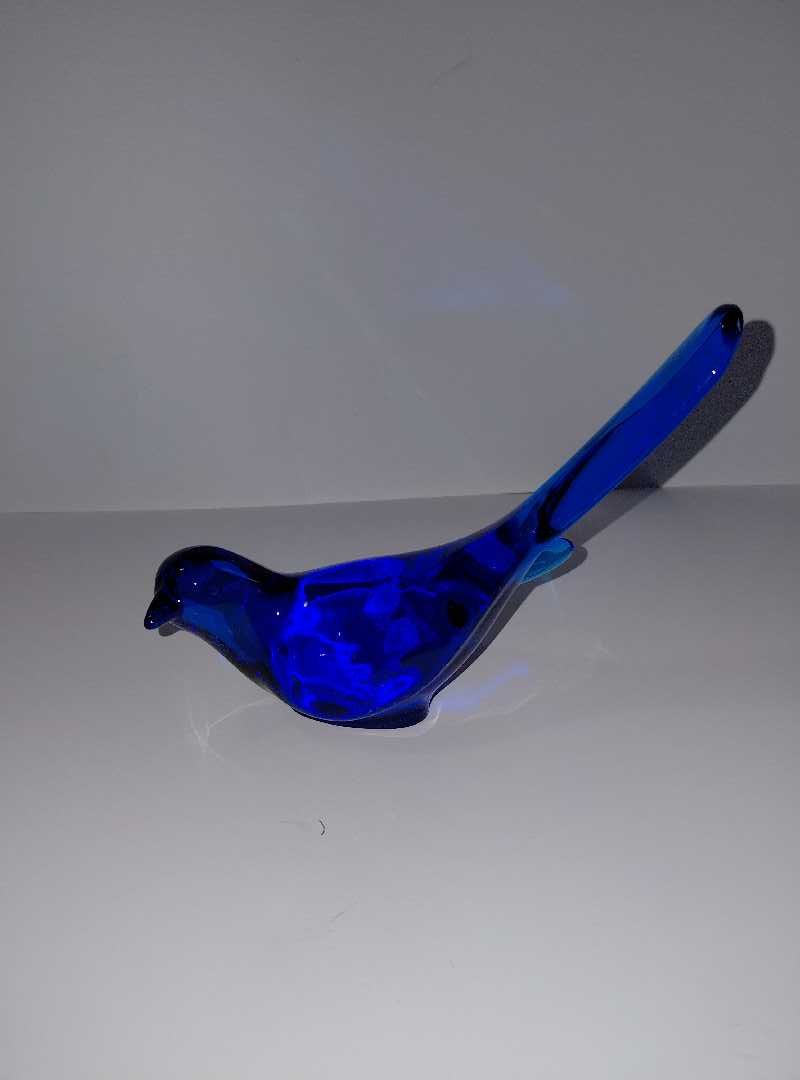 Viking Glass Epic Long Tail Bird in Bluenique - Mid-Century Modern Cobalt Blue Art Glass - 10" - 1960s
