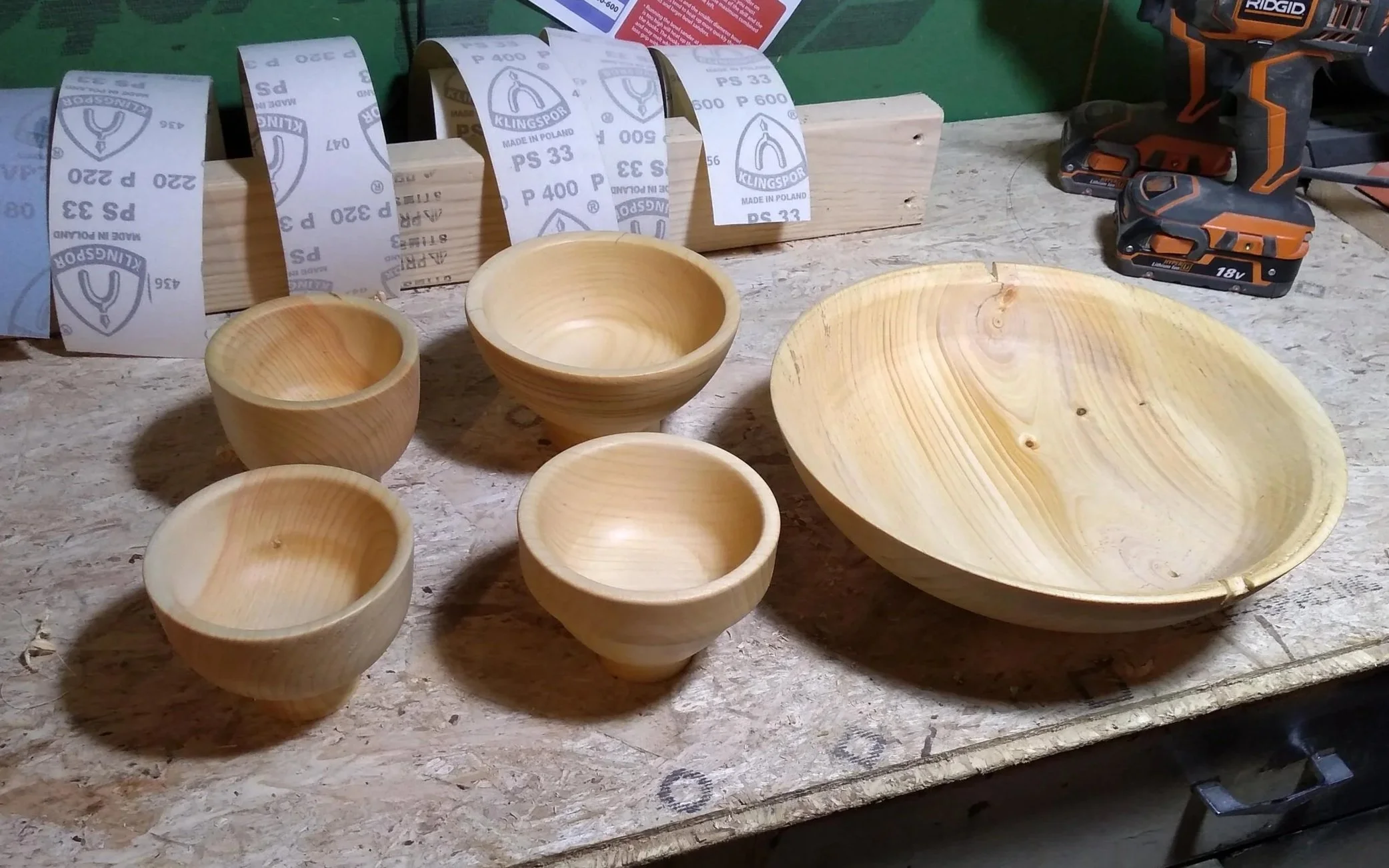 pine bowls turned from leftover jobsite material