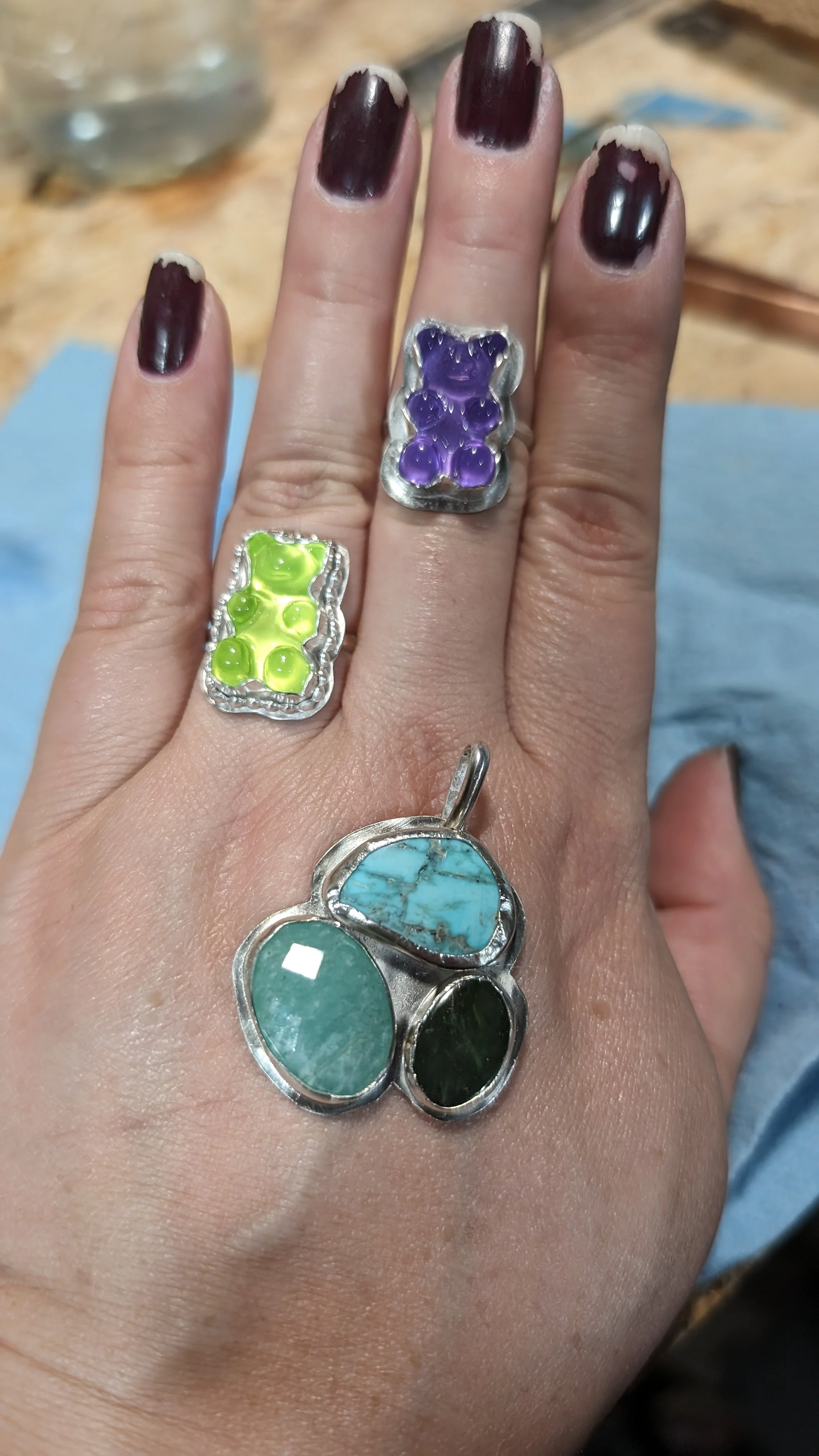 sterling silver rings and pendant