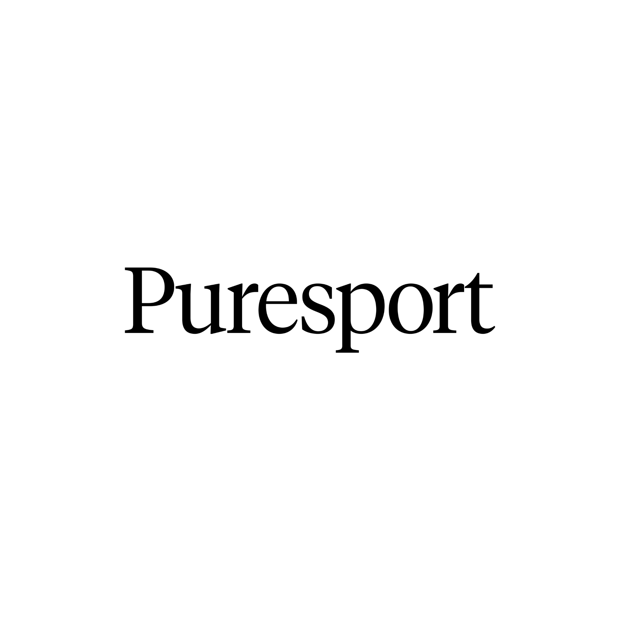 A white piece of paper with the word 'Puresport' printed in black letters.
