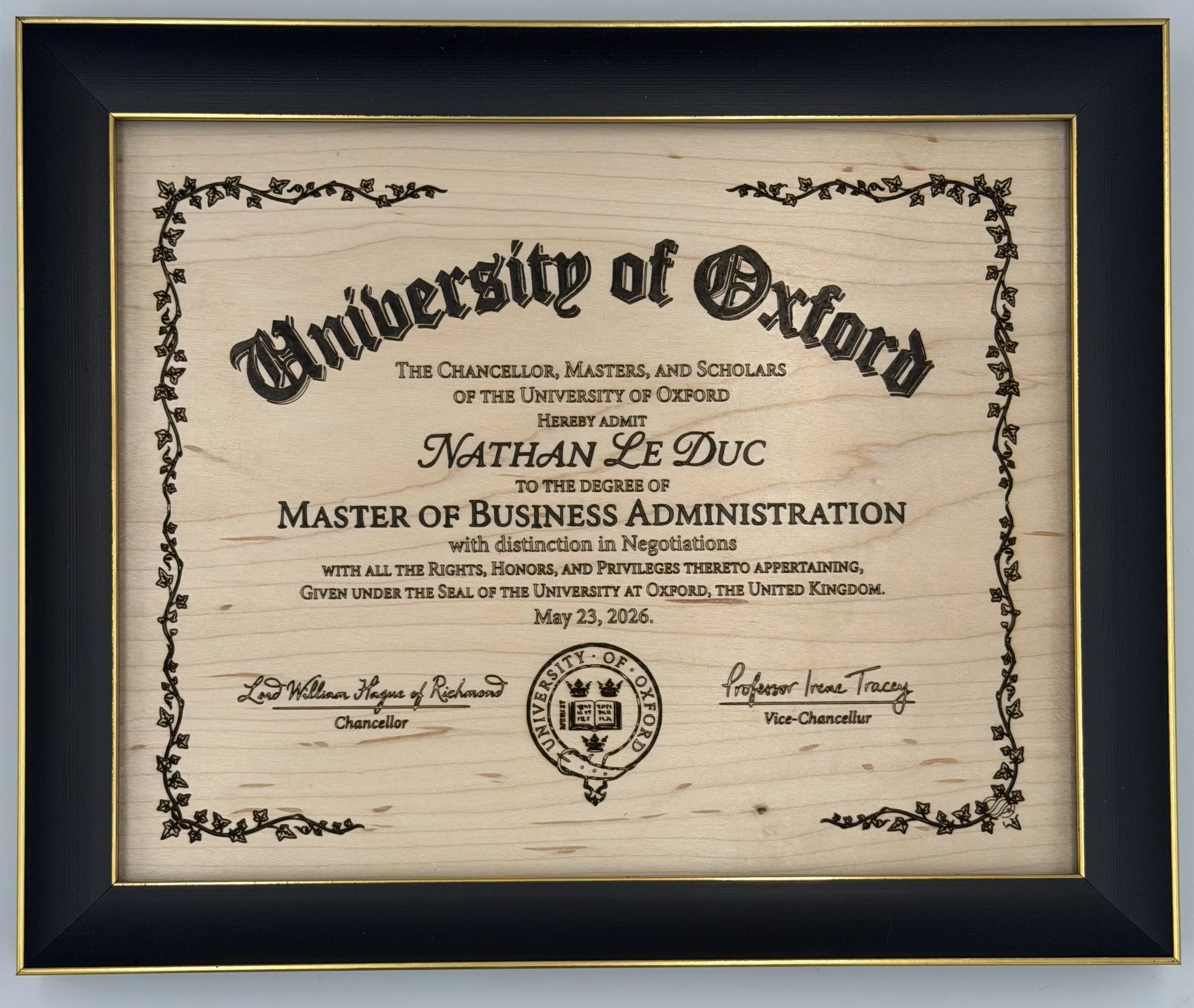 Custom Engraved Diploma