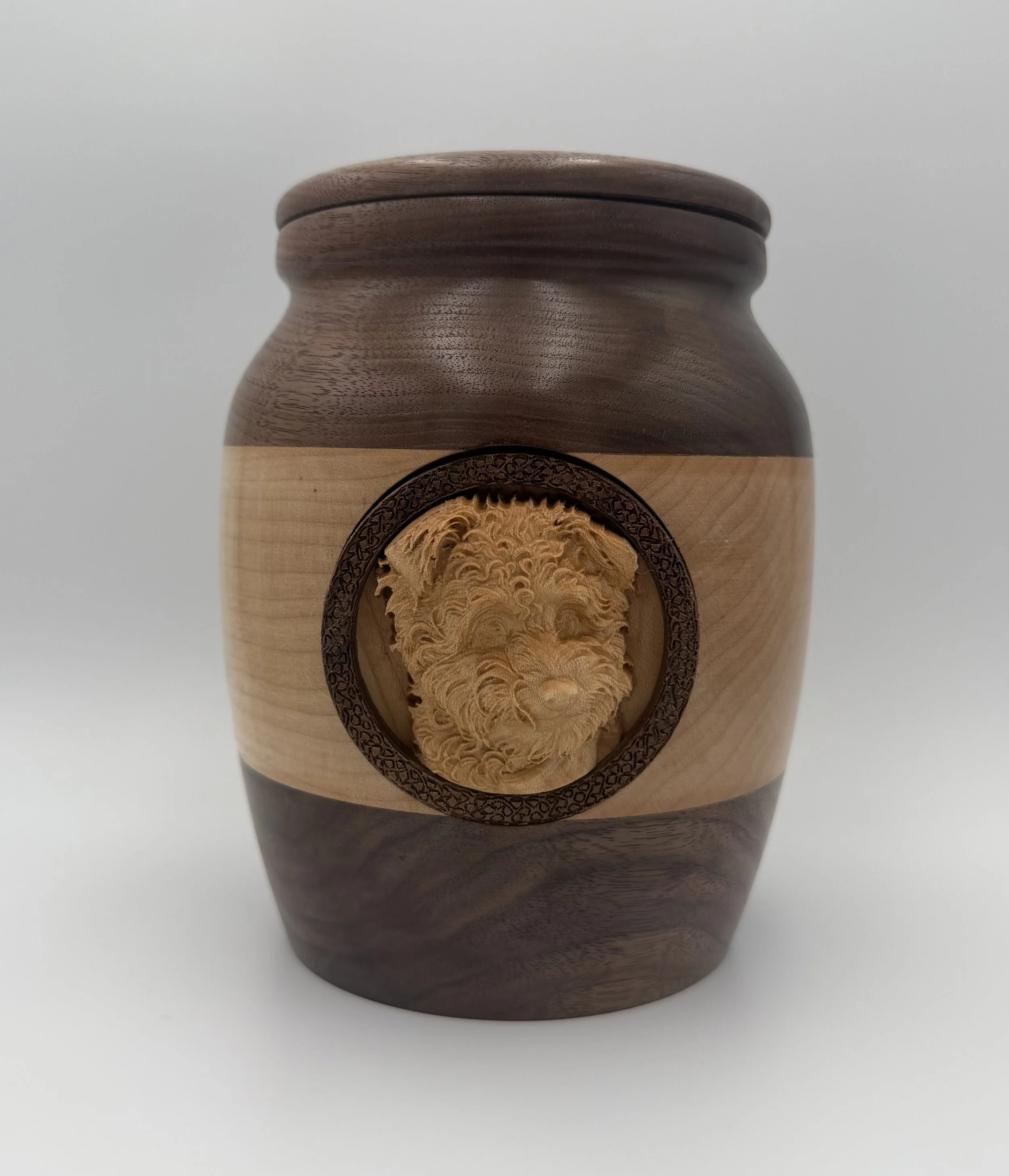 Studio Photo of a Custom Dog Urn, Solid Wood