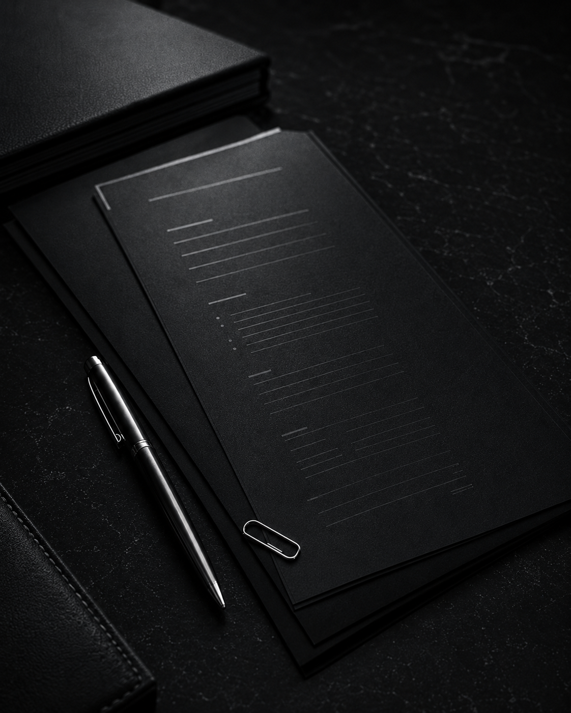 Black notebook and pen representing organized recruitment planning