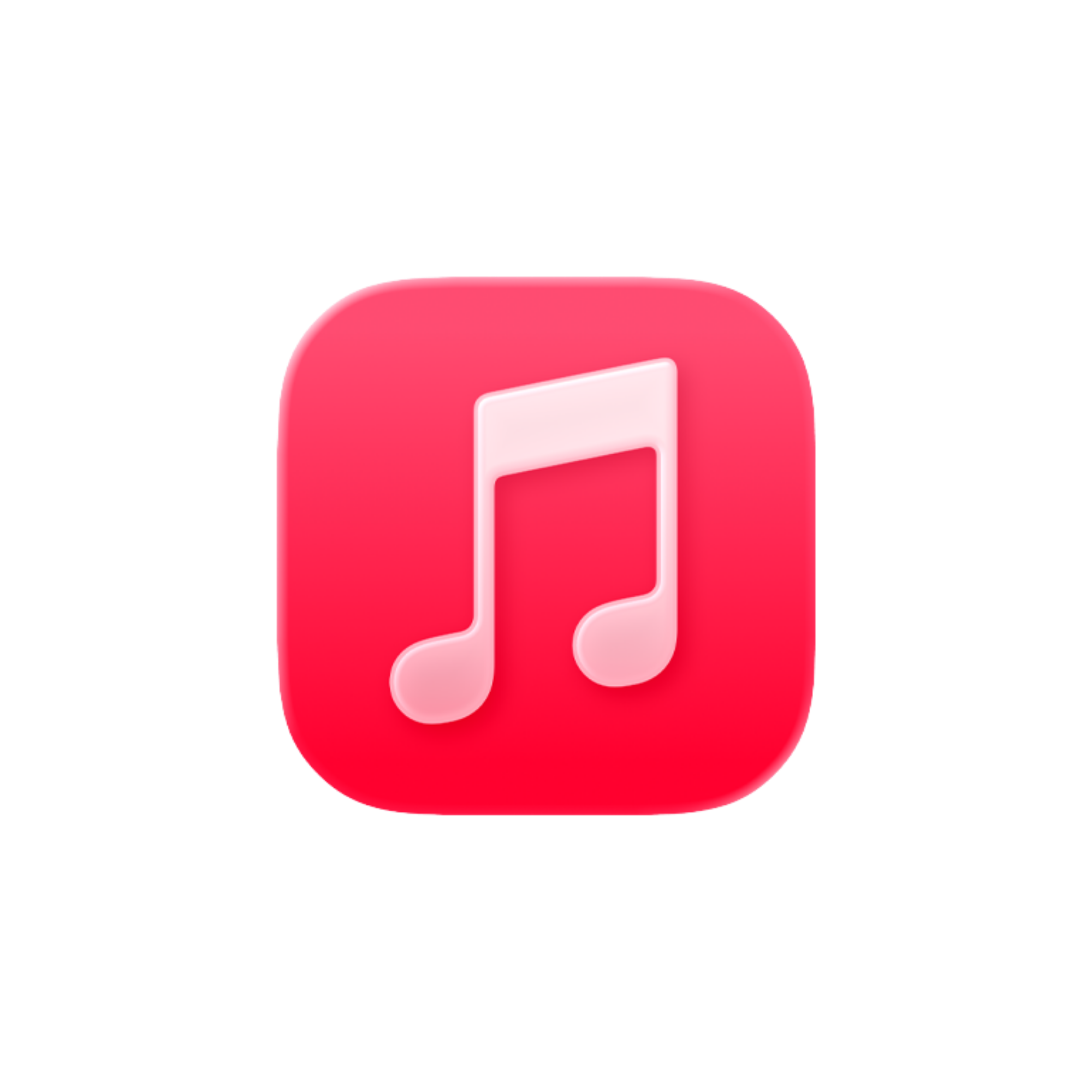 Pink social media app icon with white musical notes.