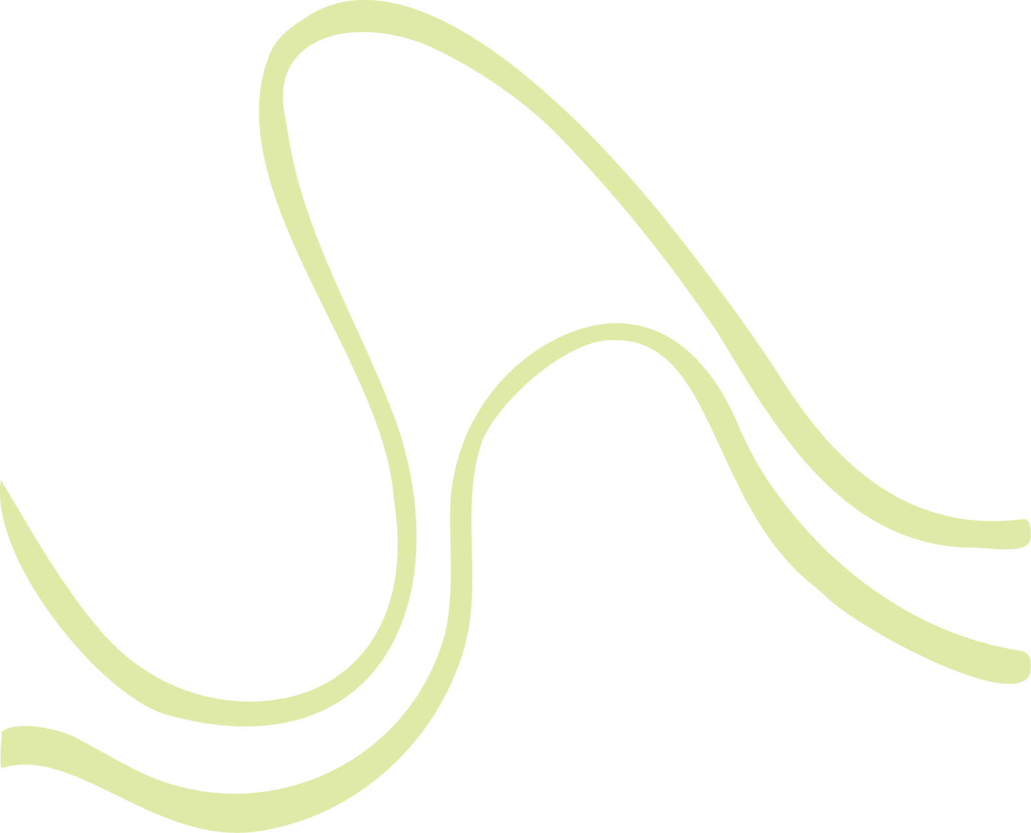 A decorative drawing of curved green lines.