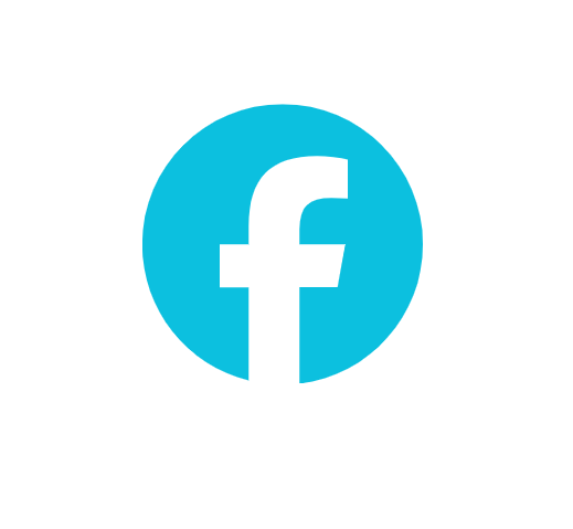 Facebook logo with a lowercase white 'f' on a blue circular background.