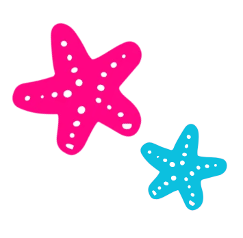 Pink and blue cartoon starfish with dotted patterns.