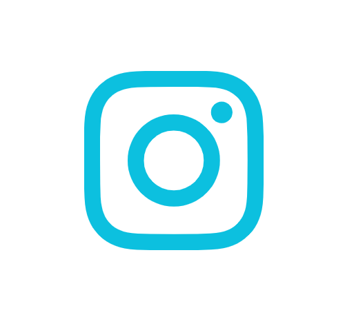 Instagram logo in blue on a white background.