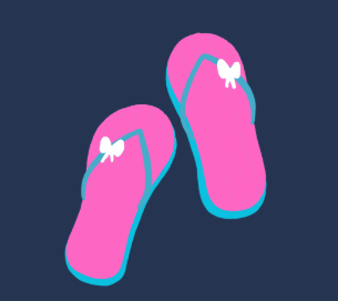 Pink and blue flip-flops with bows on a dark background.