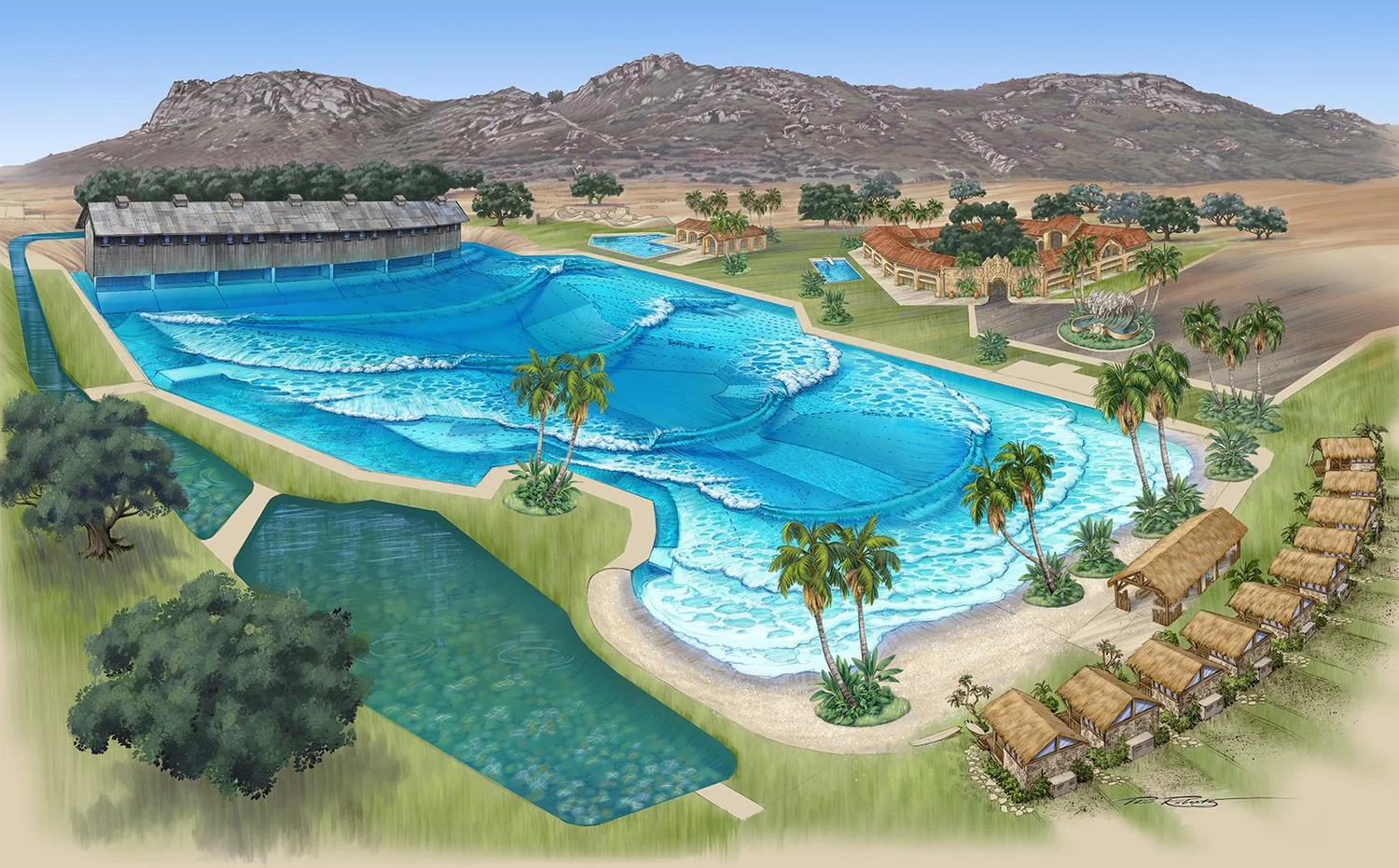 Artist concept rendering of the Waveland surf ranch