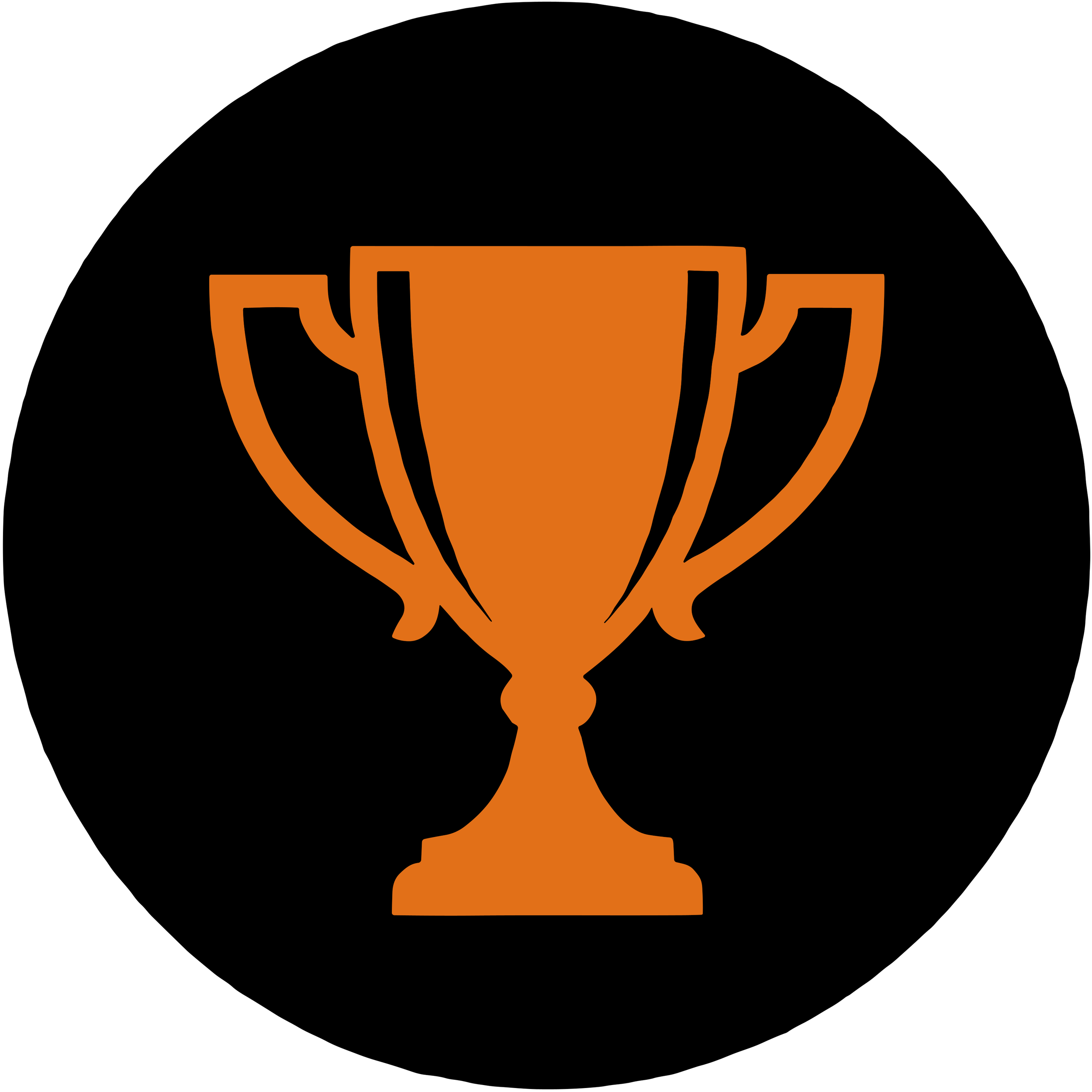 Simple graphic of a trophy with orange coloring and black outlines on a black background.