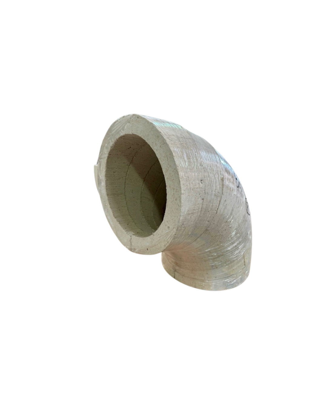 Custom mitered elbow insulation fitting by Dynamic Fabrication for continuous mechanical insulation on industrial piping systems.