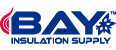 Bay Insulation Supply logo with blue text and a red wave symbol.