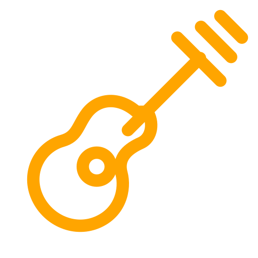 Orange stylized guitar icon on a black background