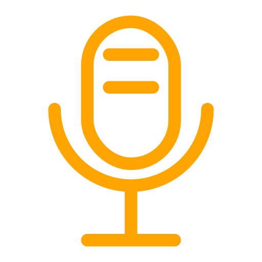 Orange microphone icon on a black background