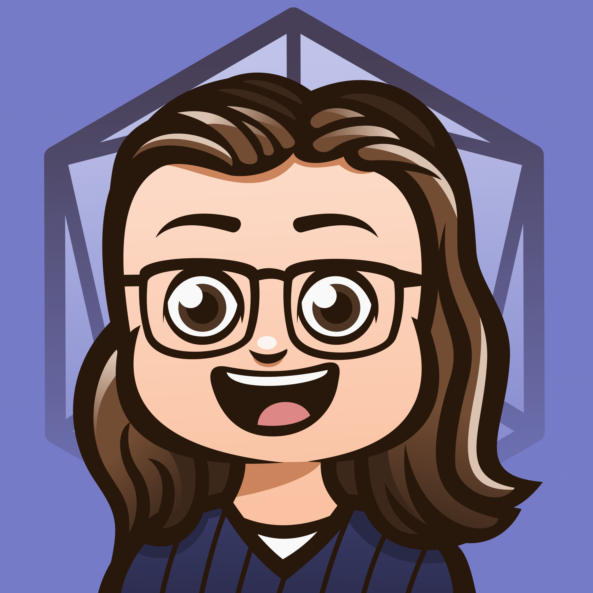 Cartoon headshot of Tiffany Doyon in front of a light purple background.
