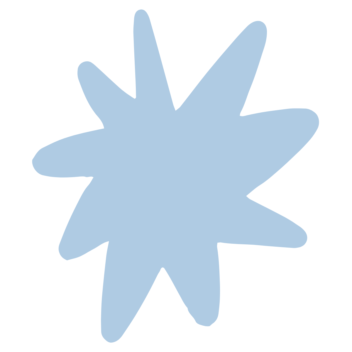 A light blue starburst shape with irregular, rounded points on a black background.