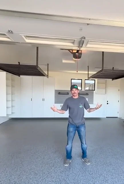 black overhead garage storage racks