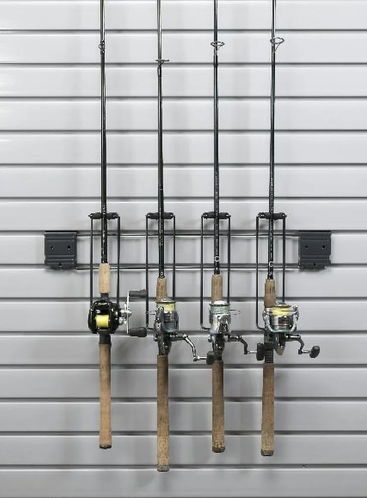 slatwall fishing pole garage storage