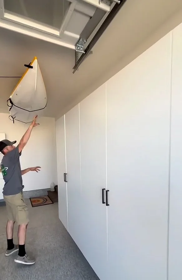 hanging kayak garage storage with pulley