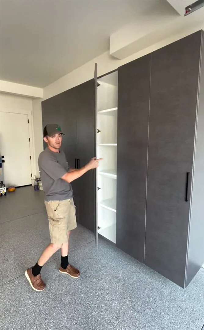 Grant McDonald from Oregonized Closets showing custom garage storage in Bend Oregon