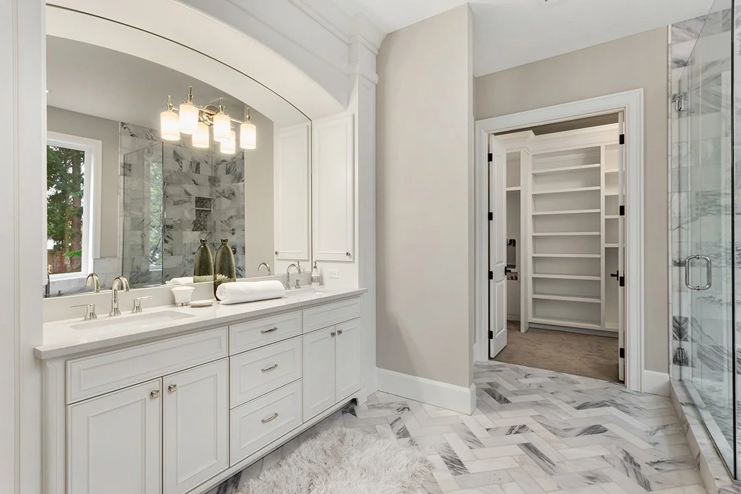 Custom closet entry from primary bathroom in Bend Oregon home