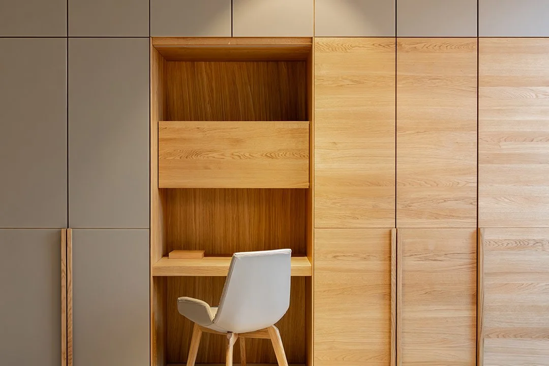 minimalist custom built-in desk with cabinets