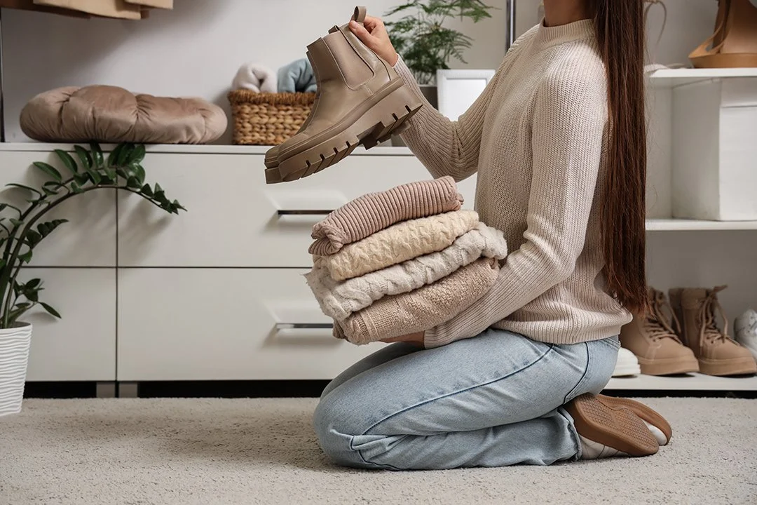 white walk-in closet for seasonal wardrobes