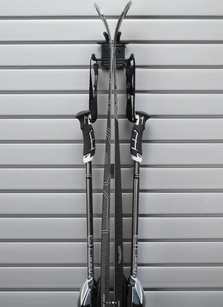 garage slatwall ski and pole hanging