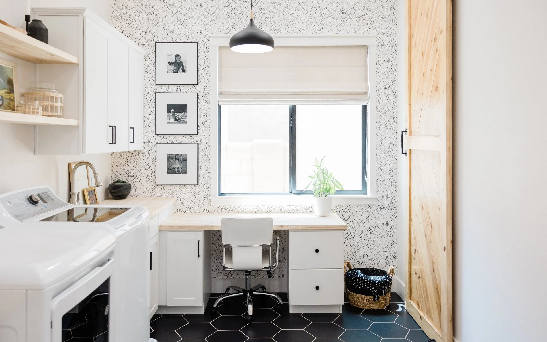 custom work from home desk in laundry room