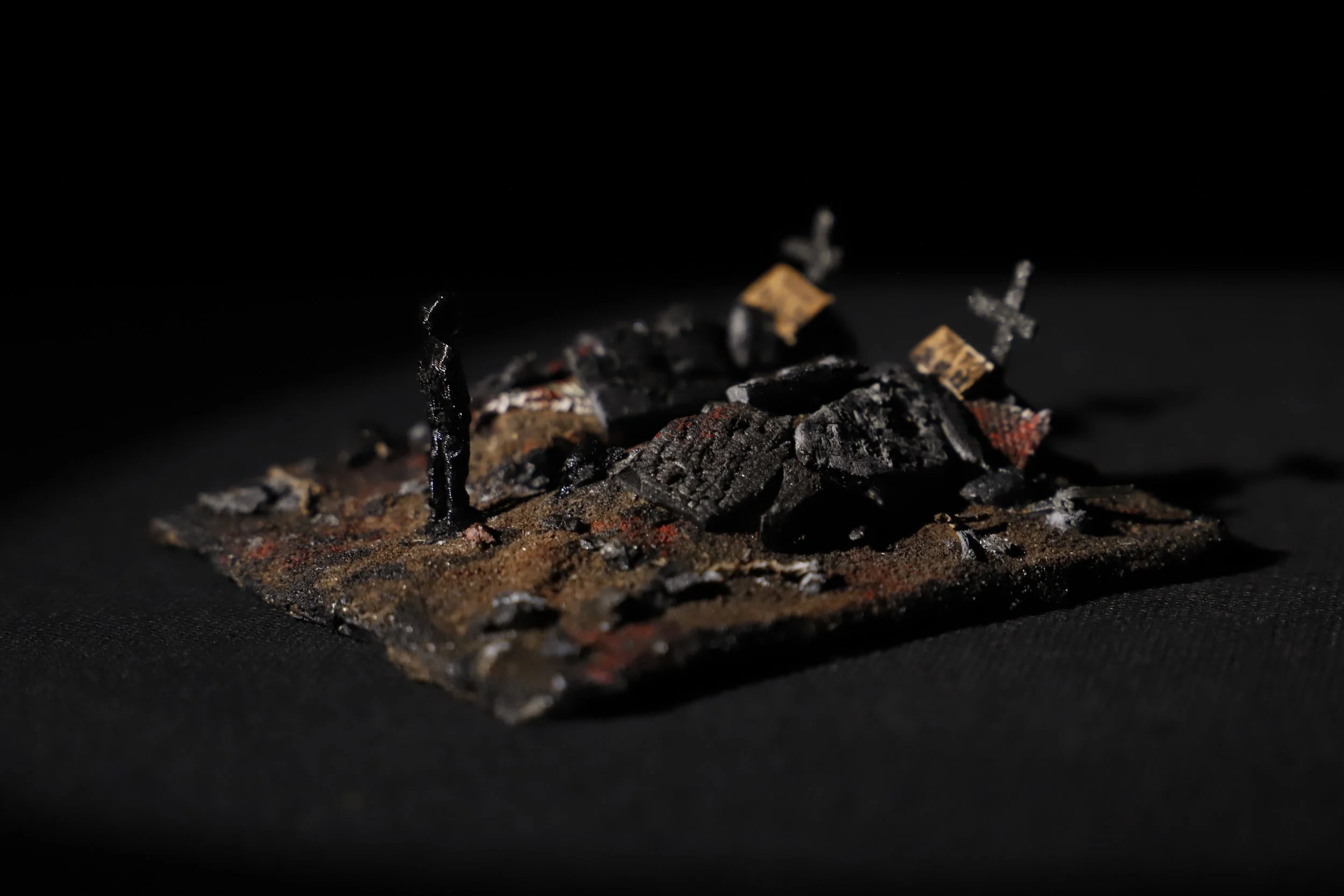 Orphaned by war. 10cm × 10cm. Mixed media.