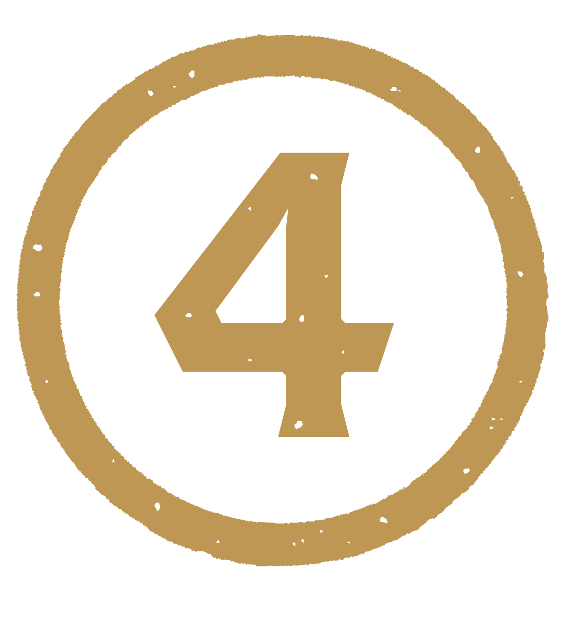 Number 4 inside a circular badge with a vintage, distressed look, in a khaki color against a black background.