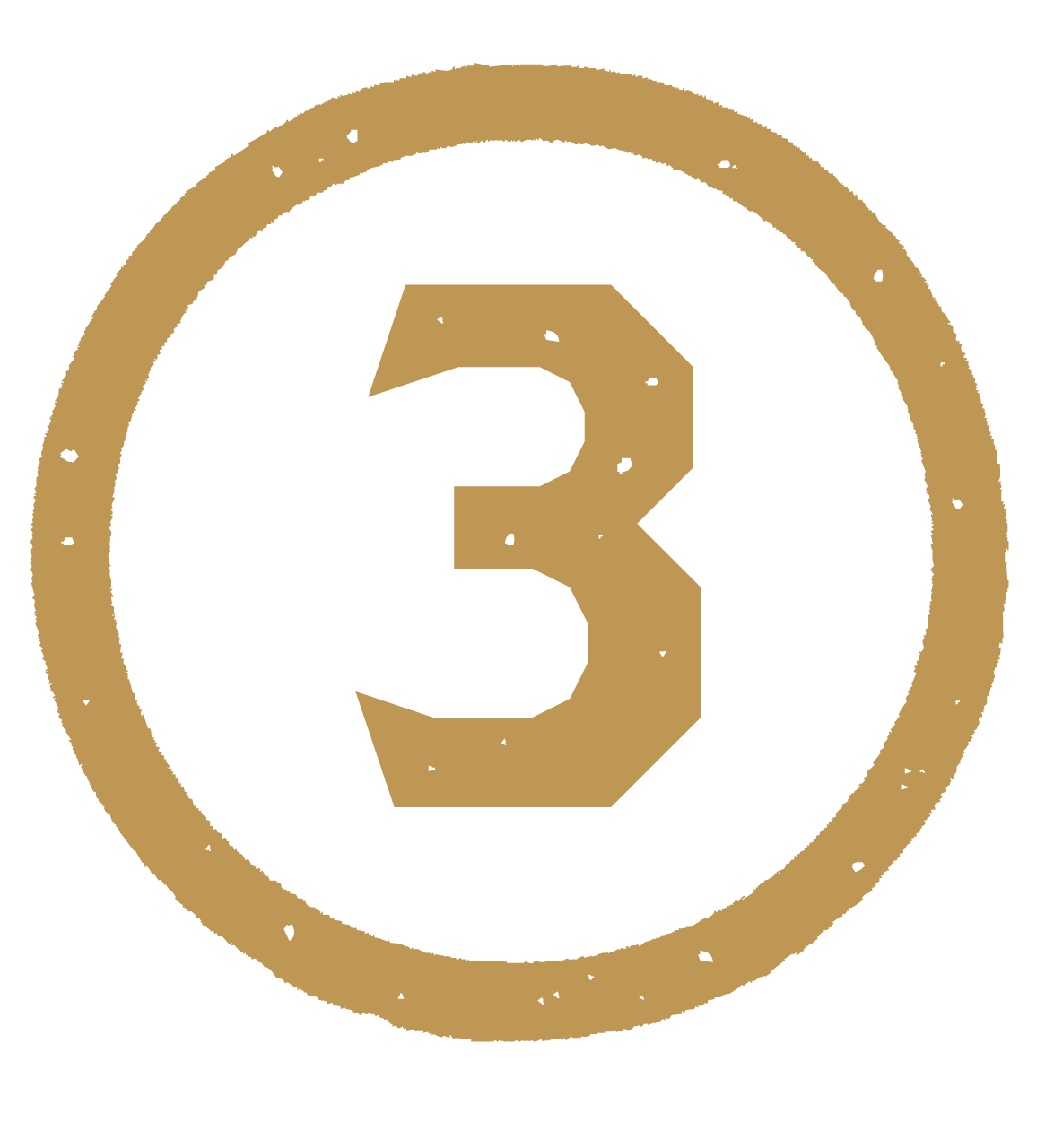 Number three printed in the center of a black circle with a gold outline.