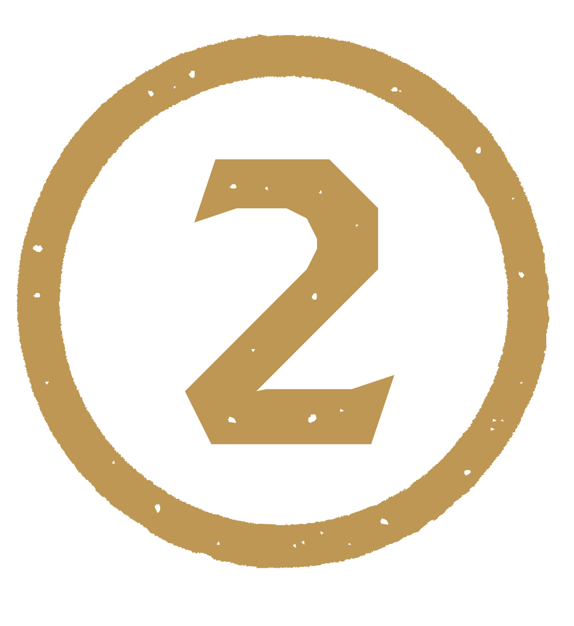 Number 2 inside a circle with a distressed gold and black design.