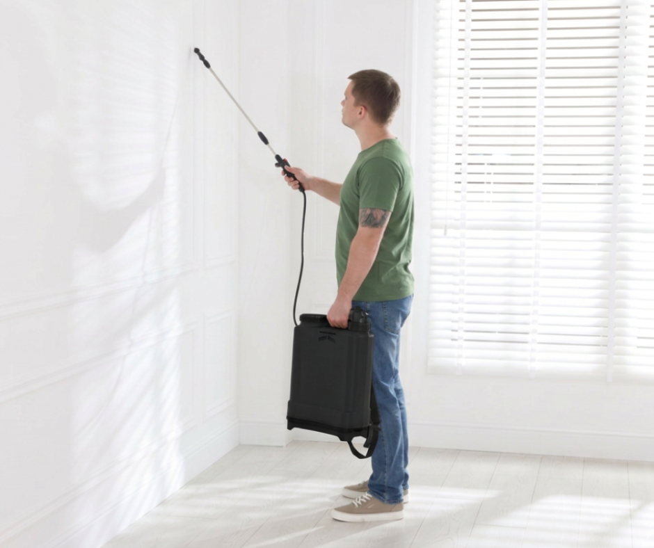 Pest control professional spraying.