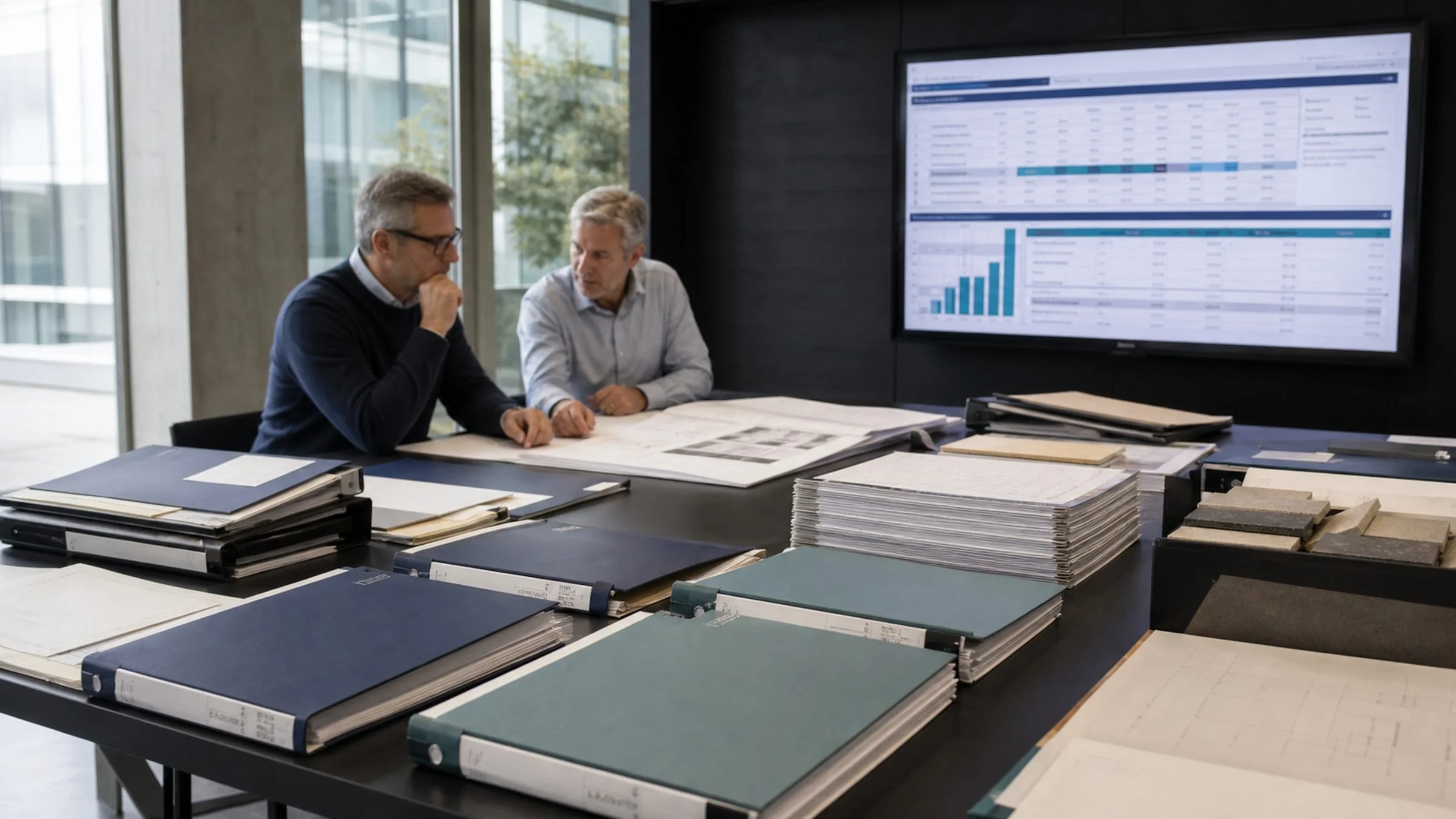 Commercial advisors evaluating contractor submissions and project cost information