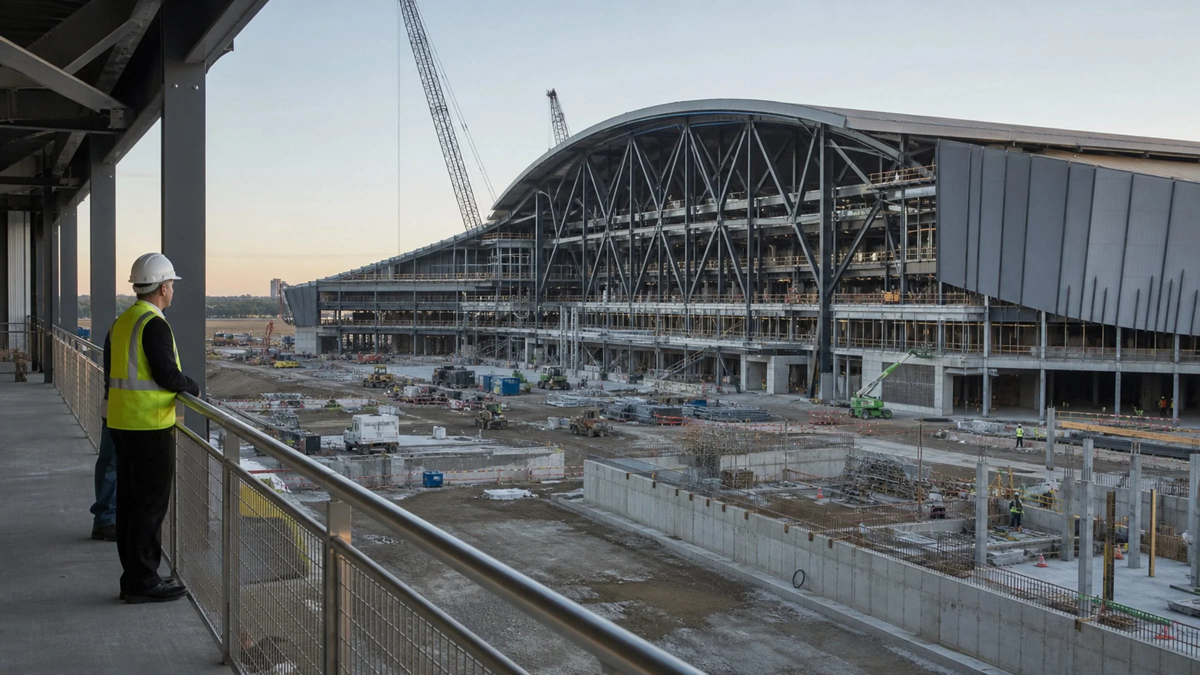Commercial advisor monitoring construction progress at a major arena development