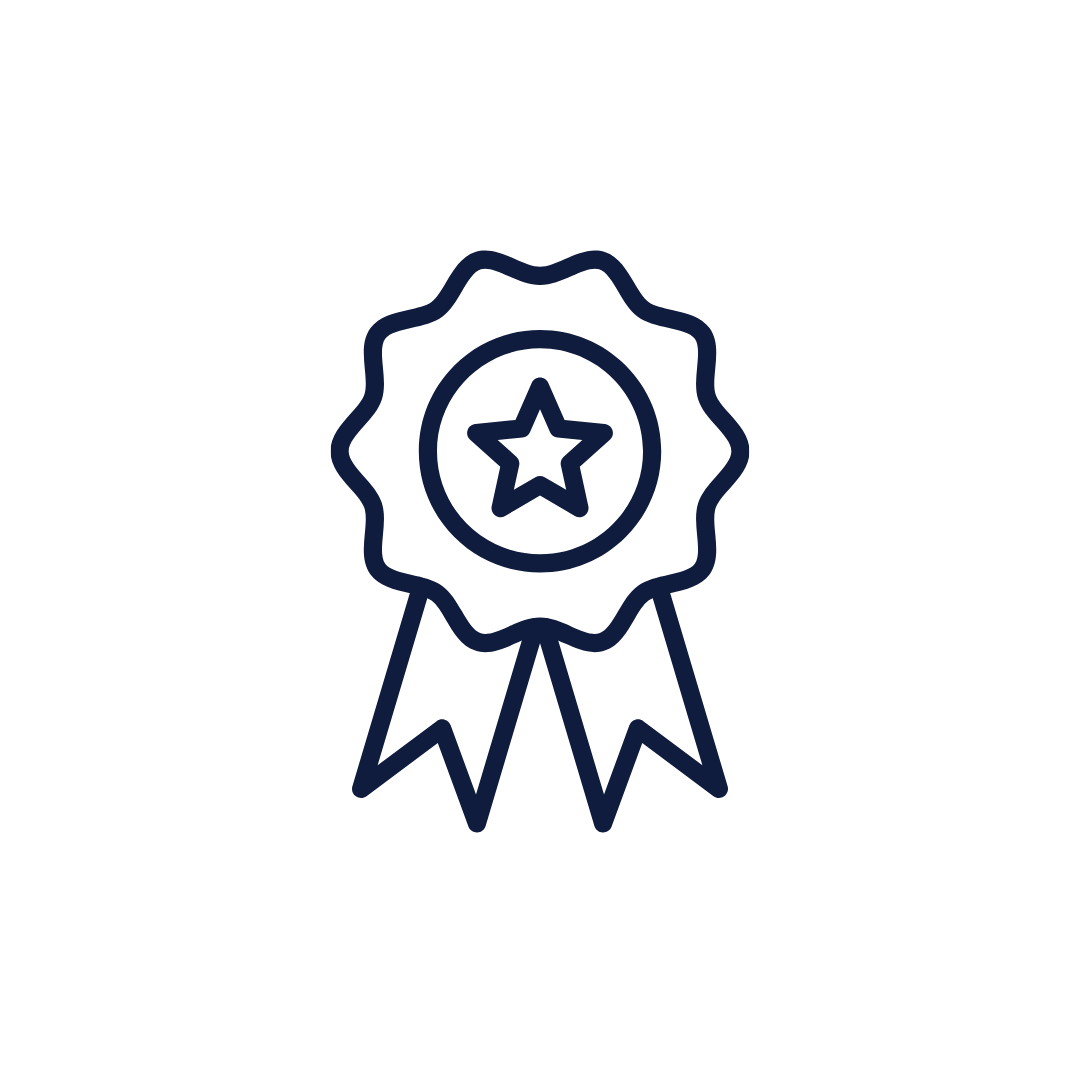 Outline of a ribbon award with a star in the center.