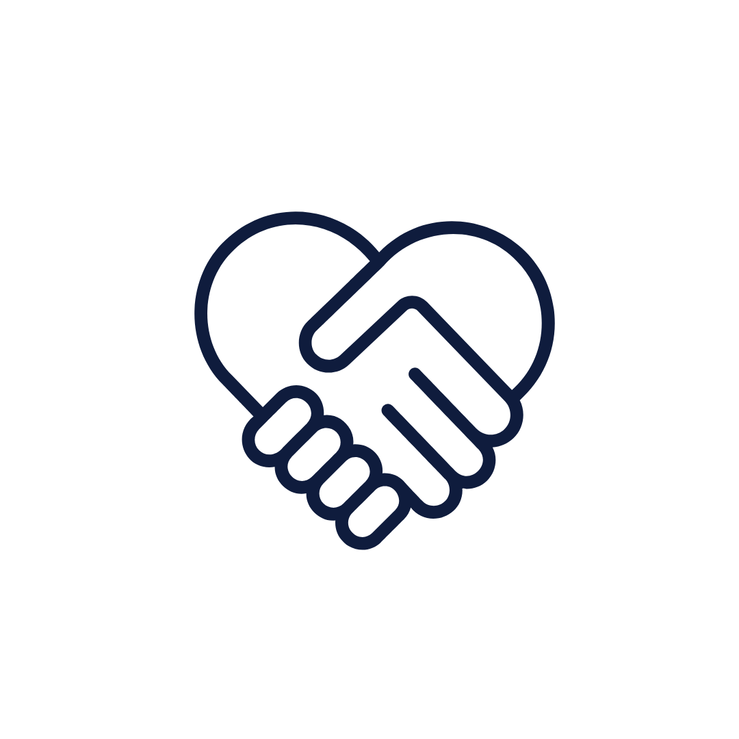 Outline of a heart formed by two hands shaking.