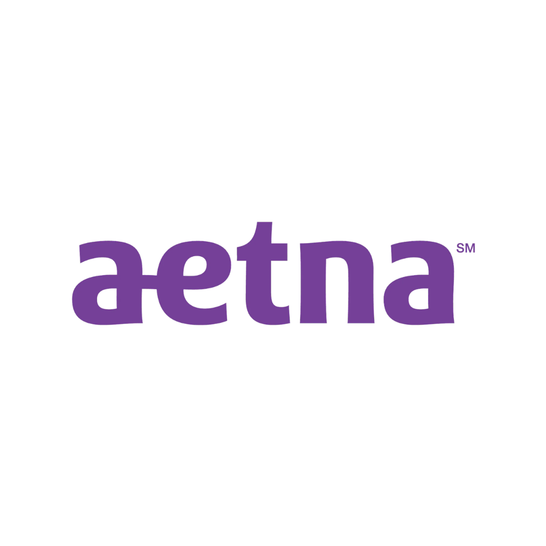Aetna logo in purple text on a black background.