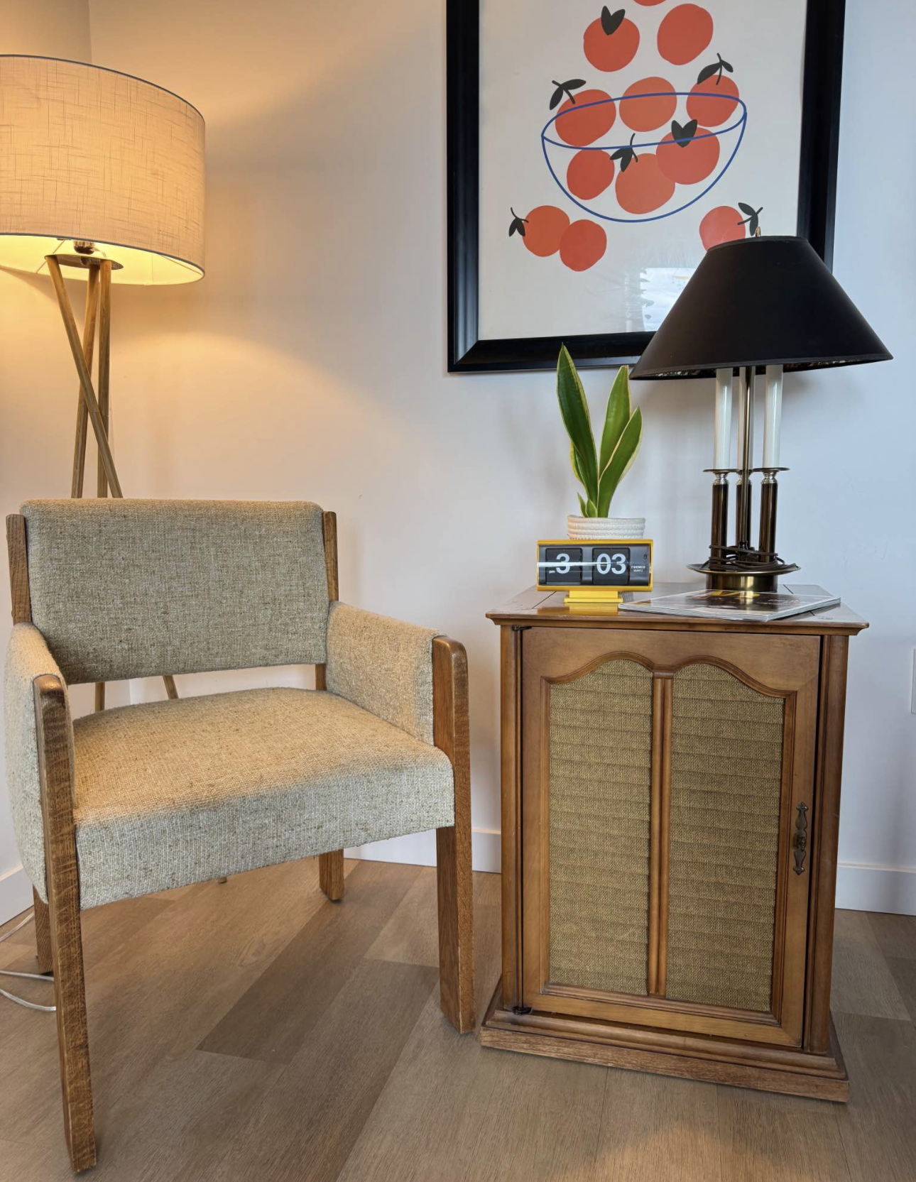 Vintage record table with authentic label. Unique and fully authentic vintage furniture
