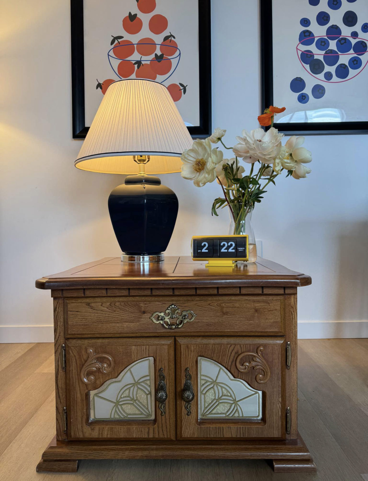Very unique and beautiful side table with etched glass vintage pieces 