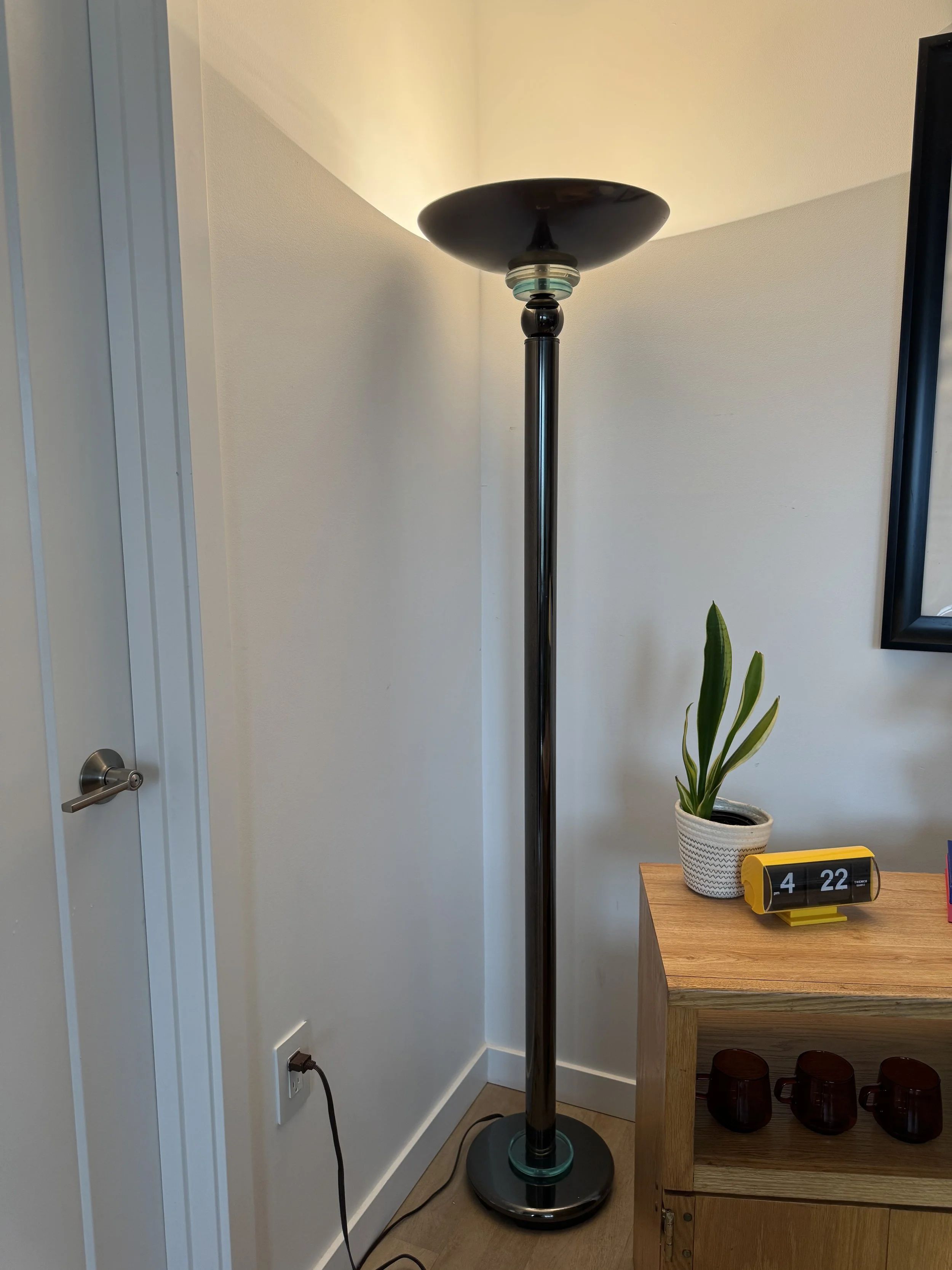 Vintage MCM 6 foot lamp, unique style gunmetal and glass super unique lamp 