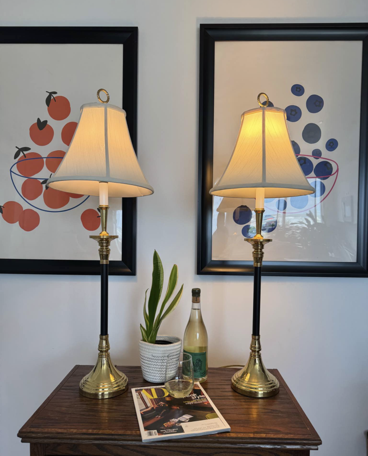 Set of two tall vintage lamps unique style 