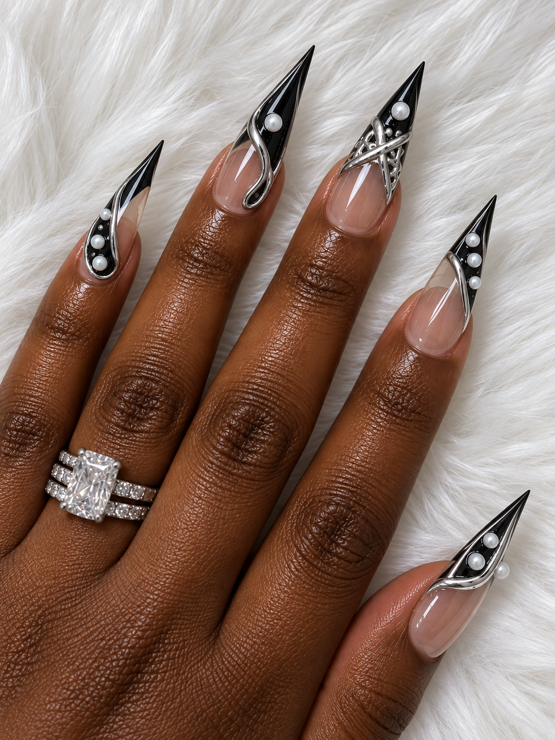 Silver Pearl Luxe | Luxury Stiletto Press-Ons