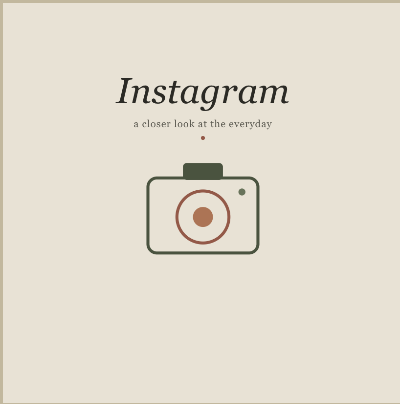 Cover page with the word 'Instagram' and the subtitle 'a closer look at the everyday', featuring a minimalist camera icon on a beige background.