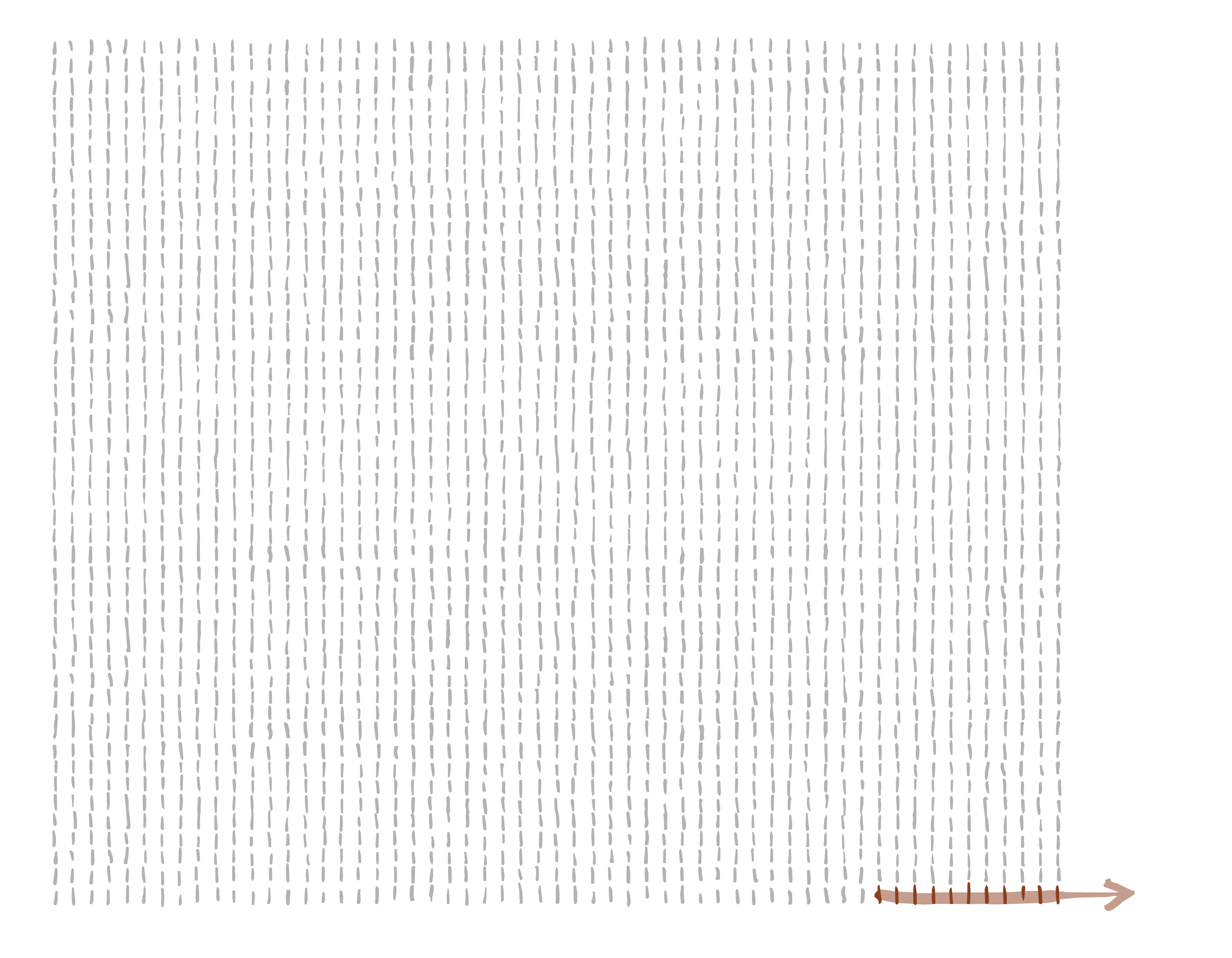 Illustration of a single pale cord woven back and forth through vertical threads, from "Immemorial" at the top to a short brown arrow labelled "Australia", showing how brief colonial history is against time immemorial