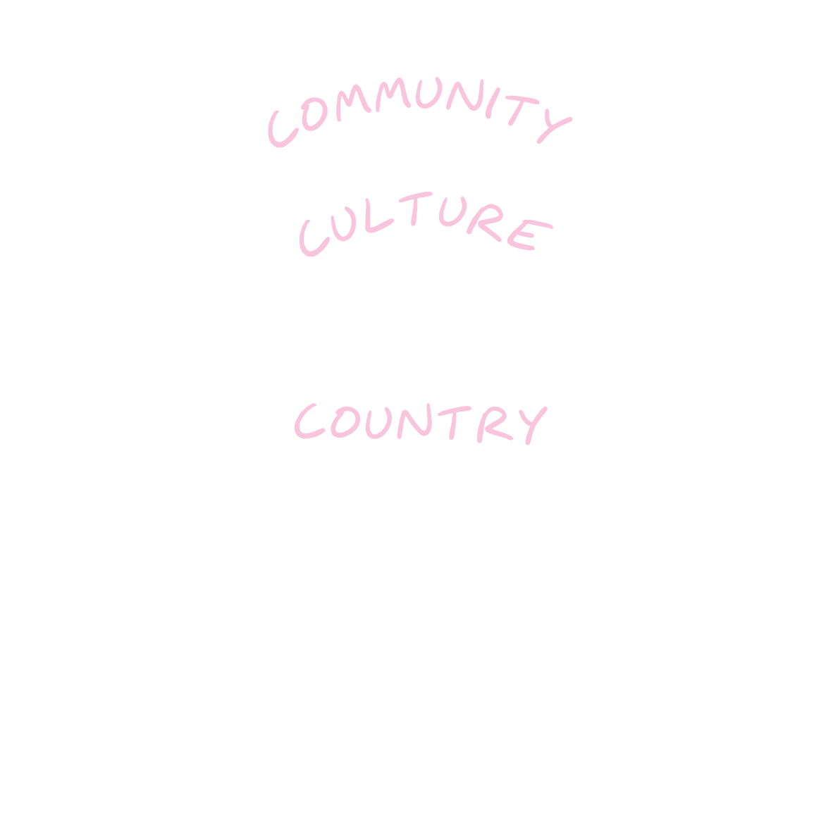 Hand-drawn diagram of three rings, with Country at the centre, then culture, then community