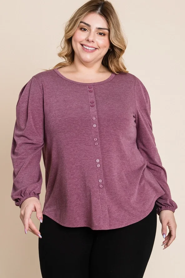 The Rosalie Top in plum with decorative button-front detail.webp